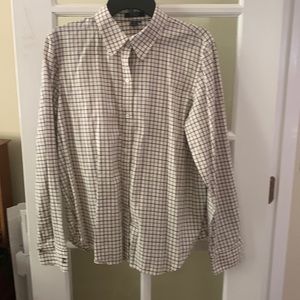 Chaps women’s button down long sleeved blouse; beige, green, maroon XL EUC